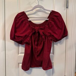 A New Day Maroon Tie Back Puff Sleeve Top M